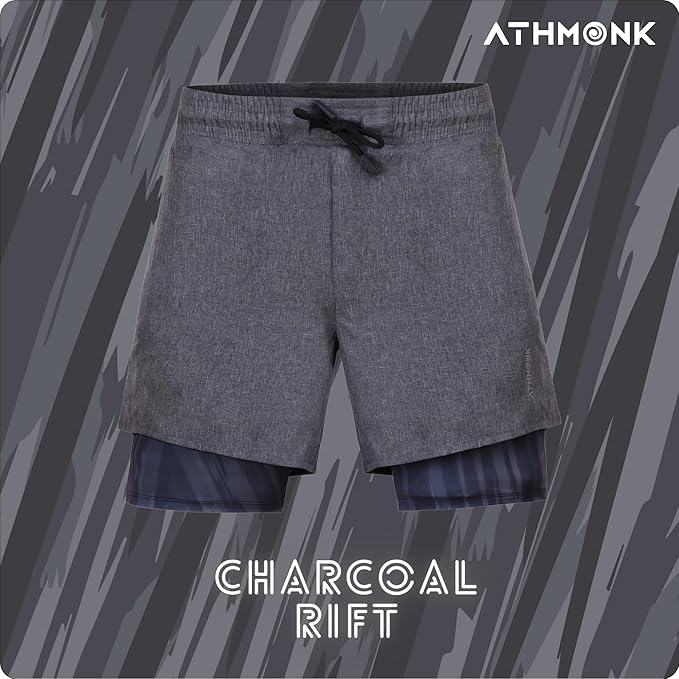 Athmonk Rapid-Dry 2-in-1 Running Shorts with Printed Lining